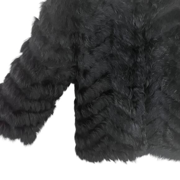 Metric Knits Fur Collection Black Rabbit Fur Chevron Mob Wife Coat Size Large - Picture 5 of 10